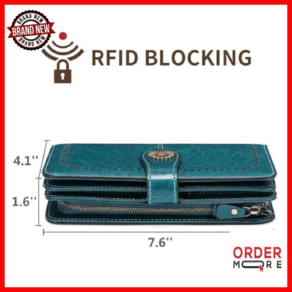 Leather RFID Blocking Wristlet Wallet with Large Capacity Card Holder - Picture 5 of 8